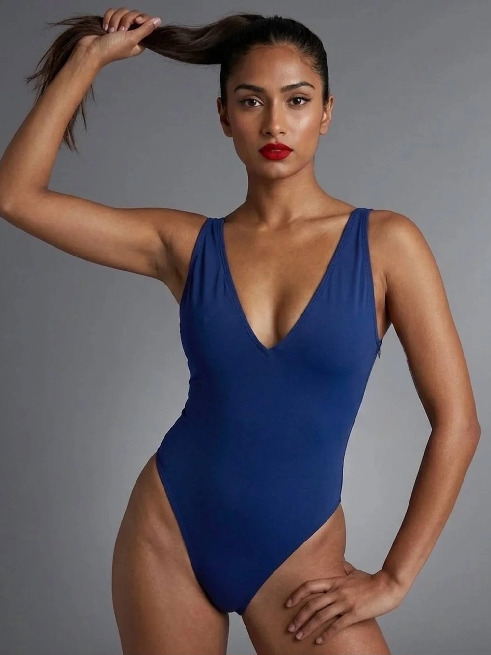 TA3 Swimwear Hi-Cut Plungey - Navy - S reg/long
